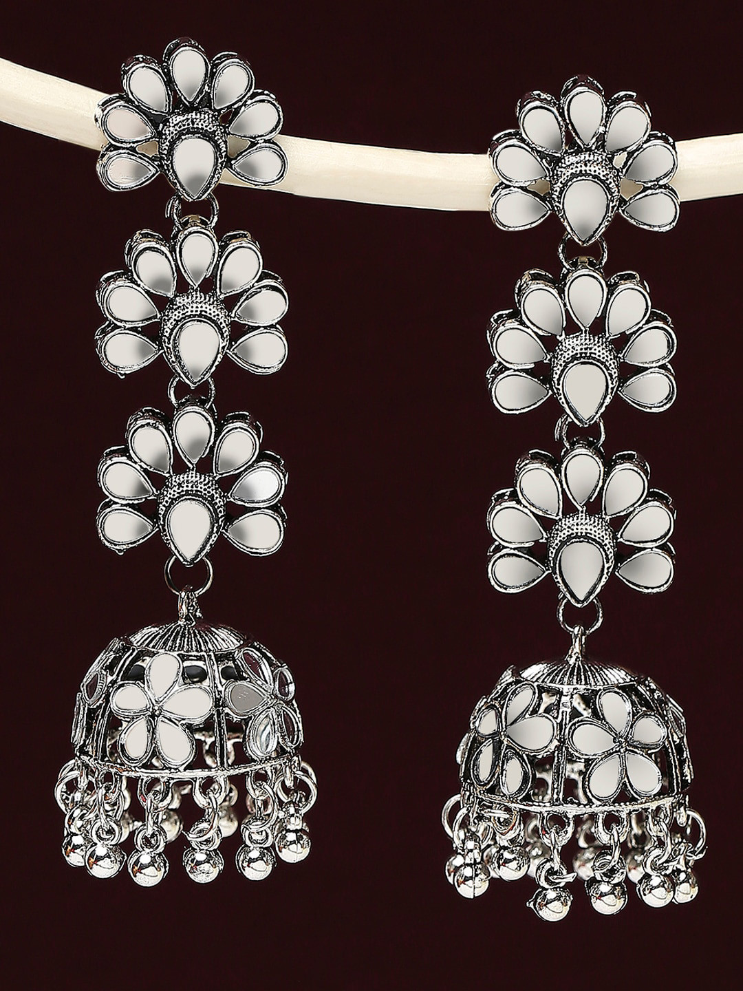 OOMPH Floral Oxidised Kundan Jhumkas