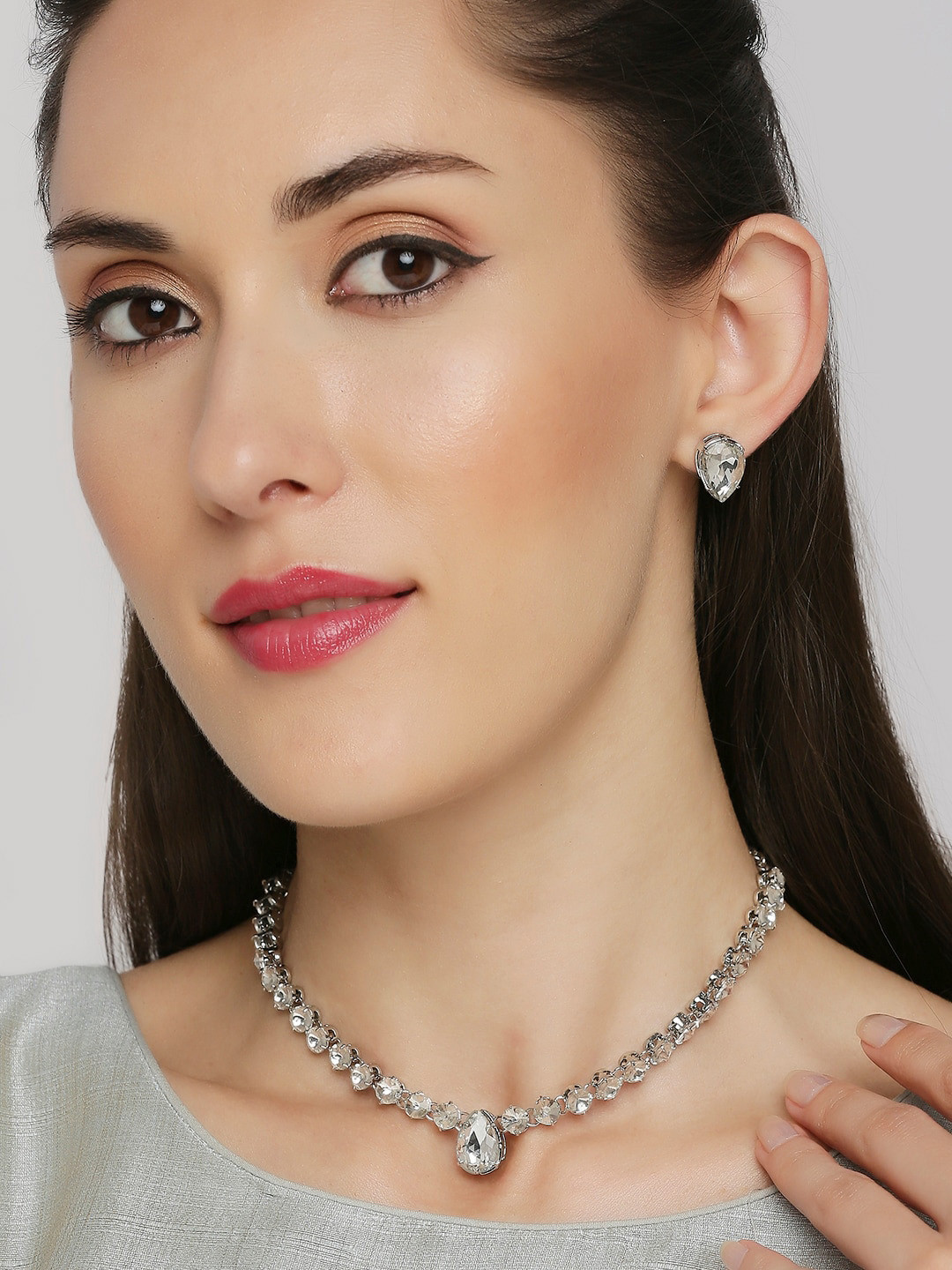 OOMPH CZ & AD Studded Necklace & Earrings