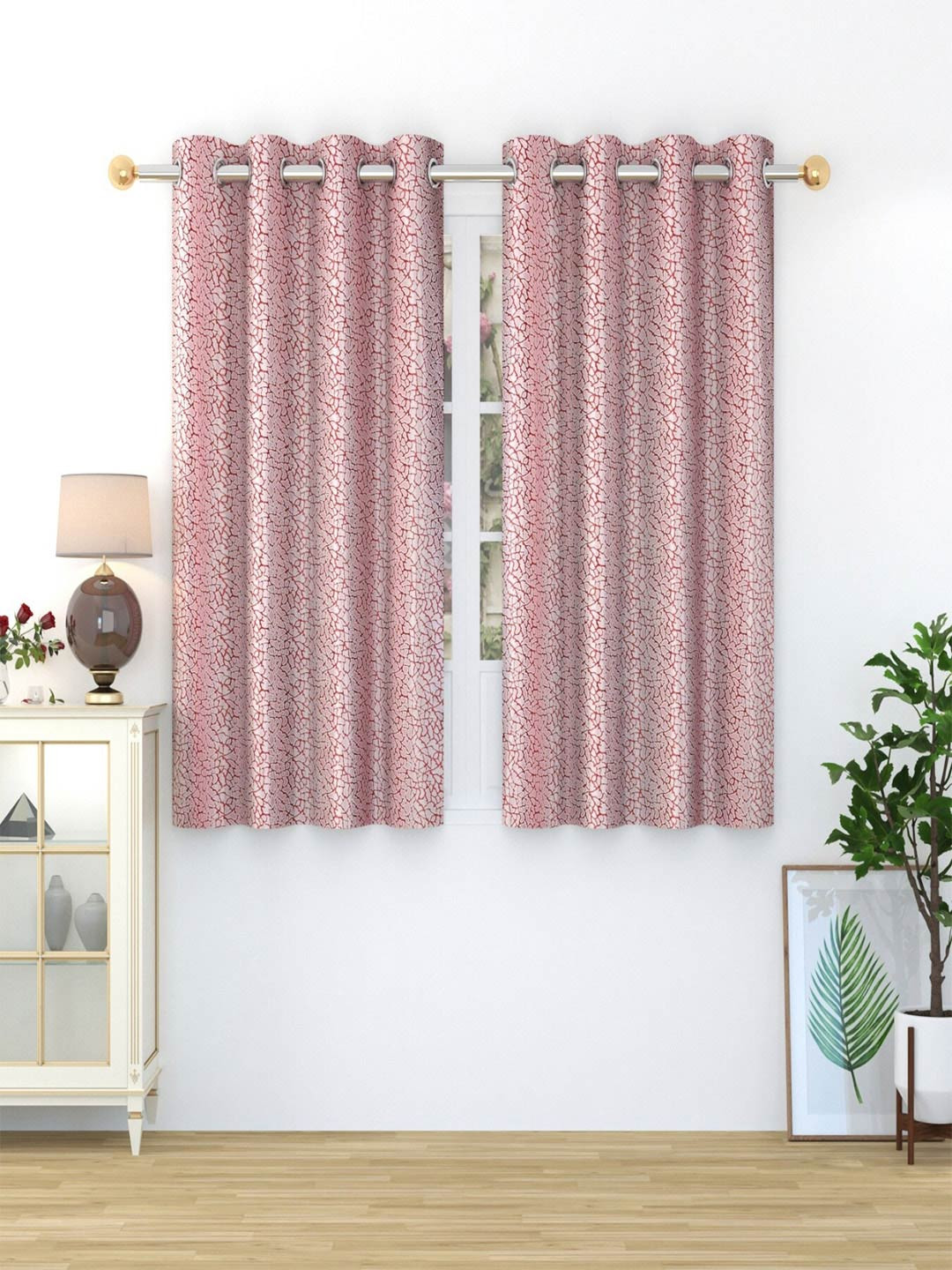 Aura Pink & Maroon 2 Pieces Printed Window Curtain