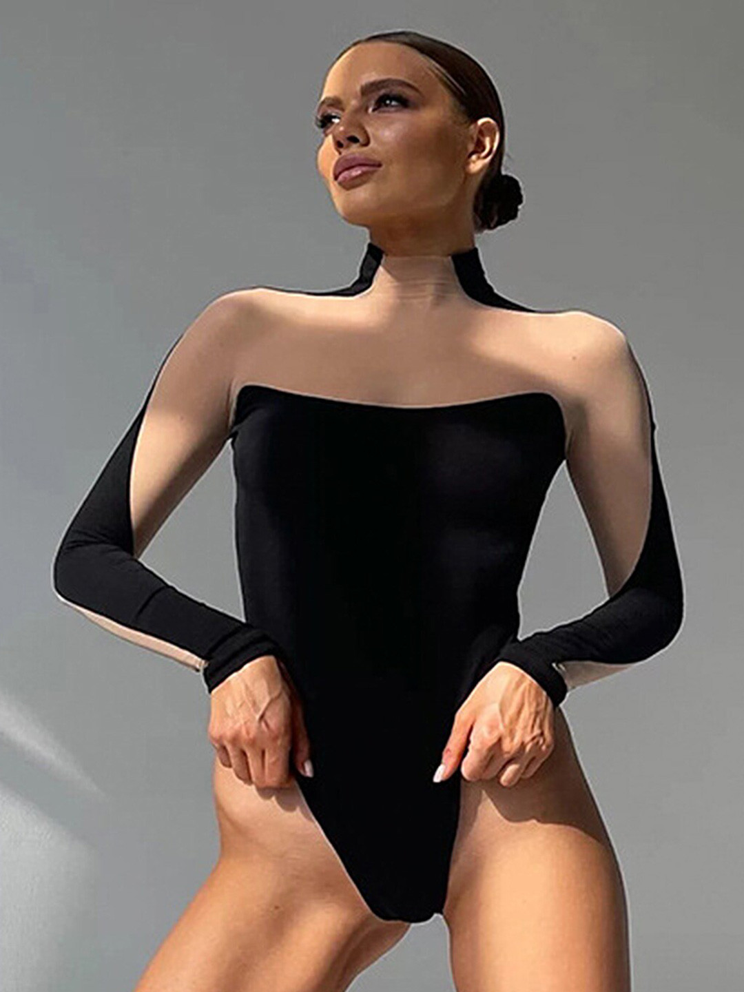 LULU & SKY Colourblocked Turtle Neck Long Sleeves Bodysuit