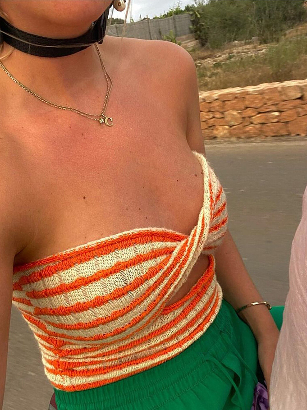 LULU & SKY Horizontal Striped Strapless Twisted Tube Crop Top