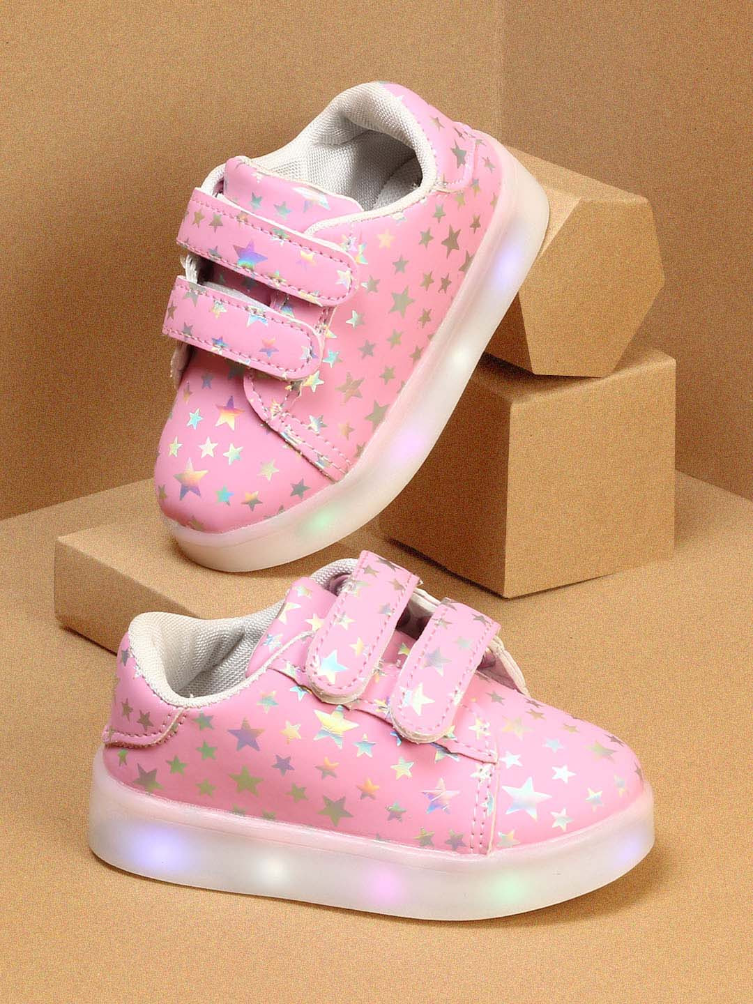 pink stars printed led shoes