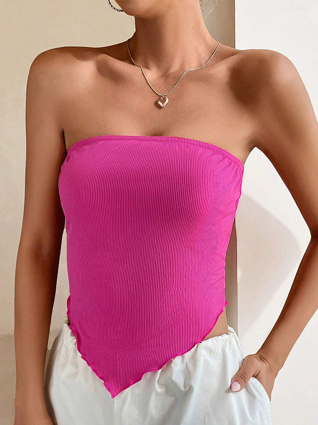 LULU & SKY Pink Strapless Solid Crop Tube Top