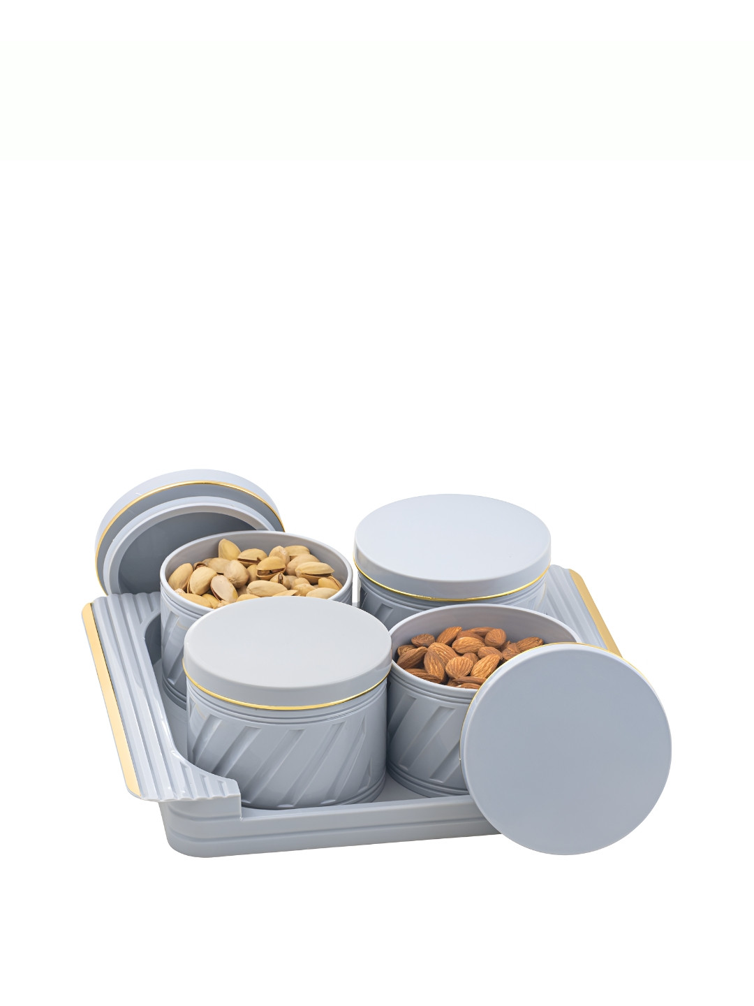 Selvel Grey Striped Plastic Easy To Clean 4 Piece Flip Top Graduated Container-500ml