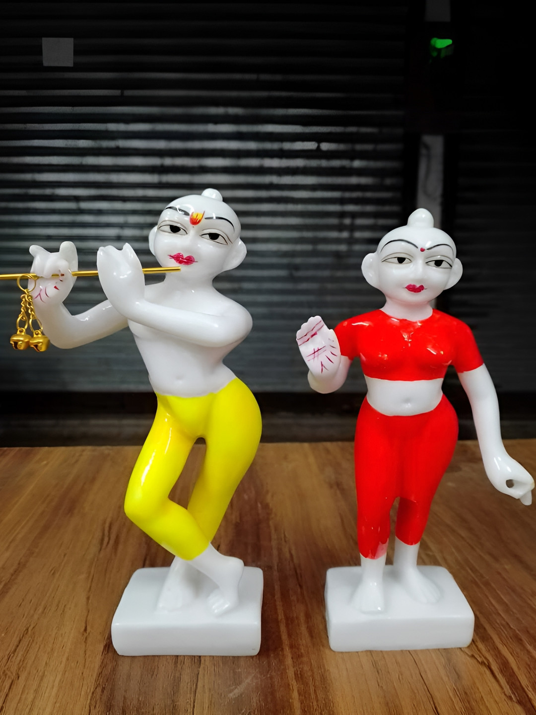VAMIKA HANDICRAFTS iskon Statue White Marble Glossy Living Room Set of 2 Medium Showpieces - 8.5 Inches