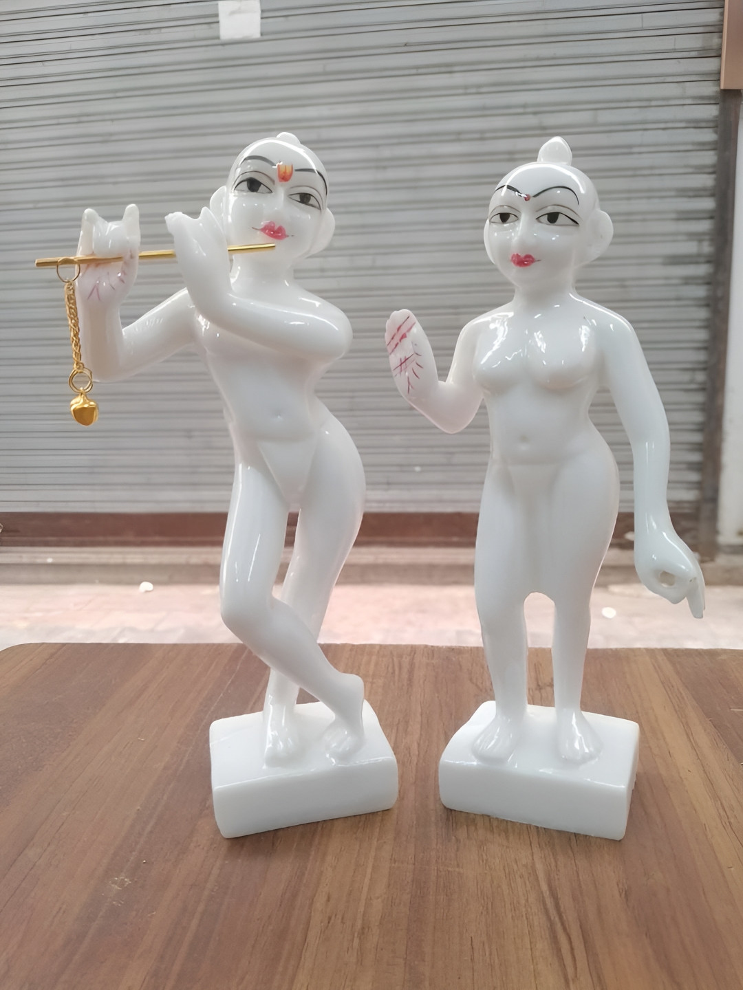 VAMIKA HANDICRAFTS iskon Statue White Marble Glossy Prayer Room Set of 2 Medium Showpieces - 2 Inches