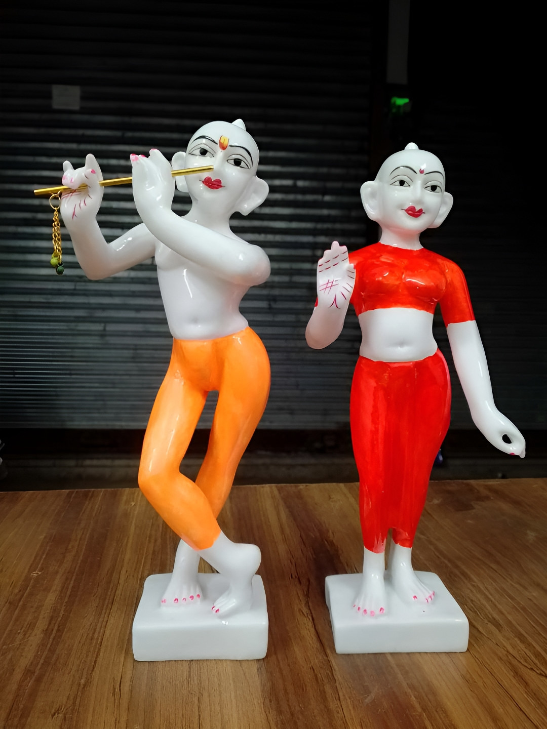 VAMIKA HANDICRAFTS Iskon Statue White Marble Glossy Prayer Room Set of 2 Medium Showpieces - 2.5 Inches