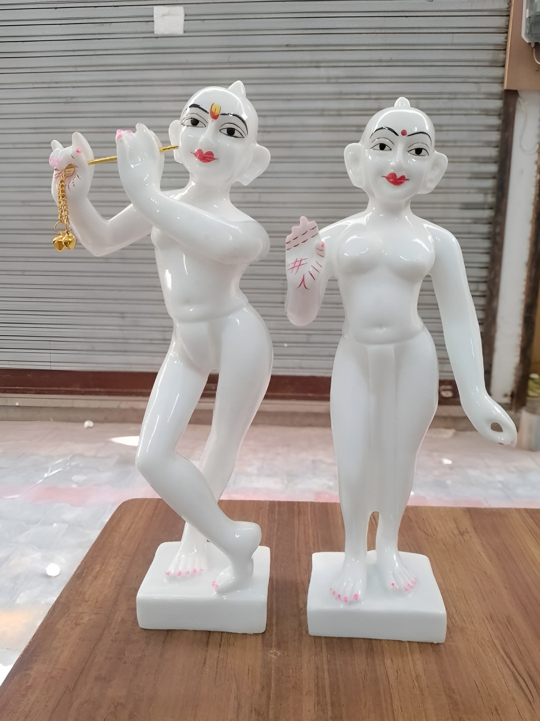 VAMIKA HANDICRAFTS White Marble Glossy Prayer Room Set of 2 Large Showpieces - 12 Inches