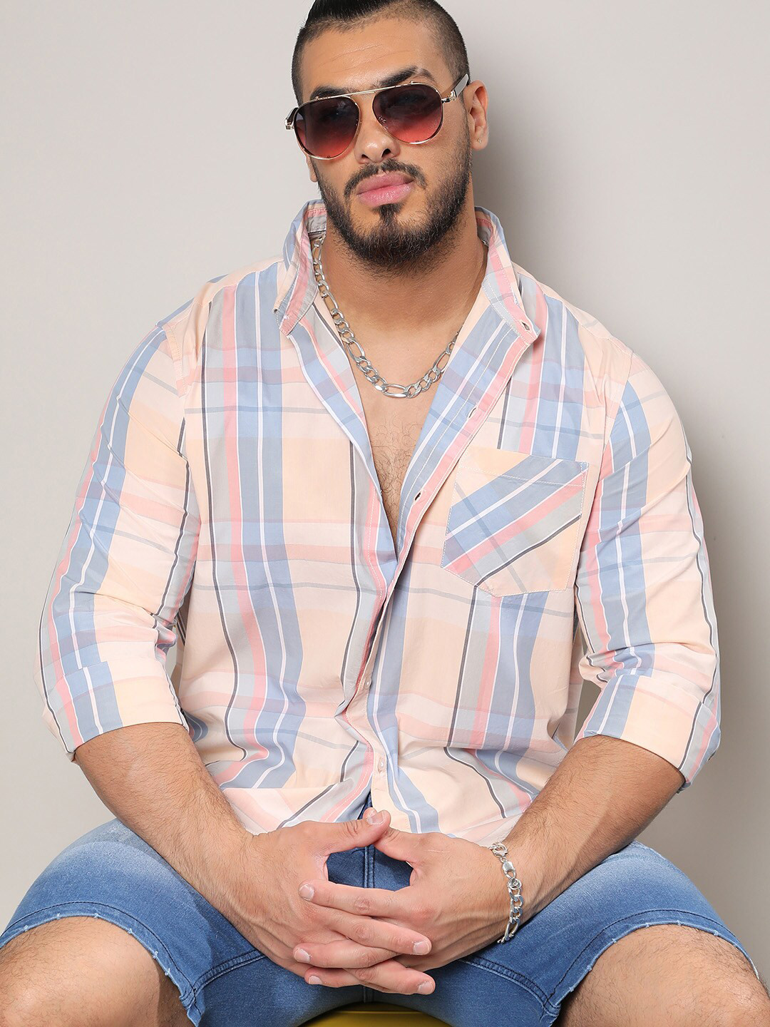Instafab Plus Tartan Checks Spread Collar Long Sleeve Classic Cotton Casual Shirt