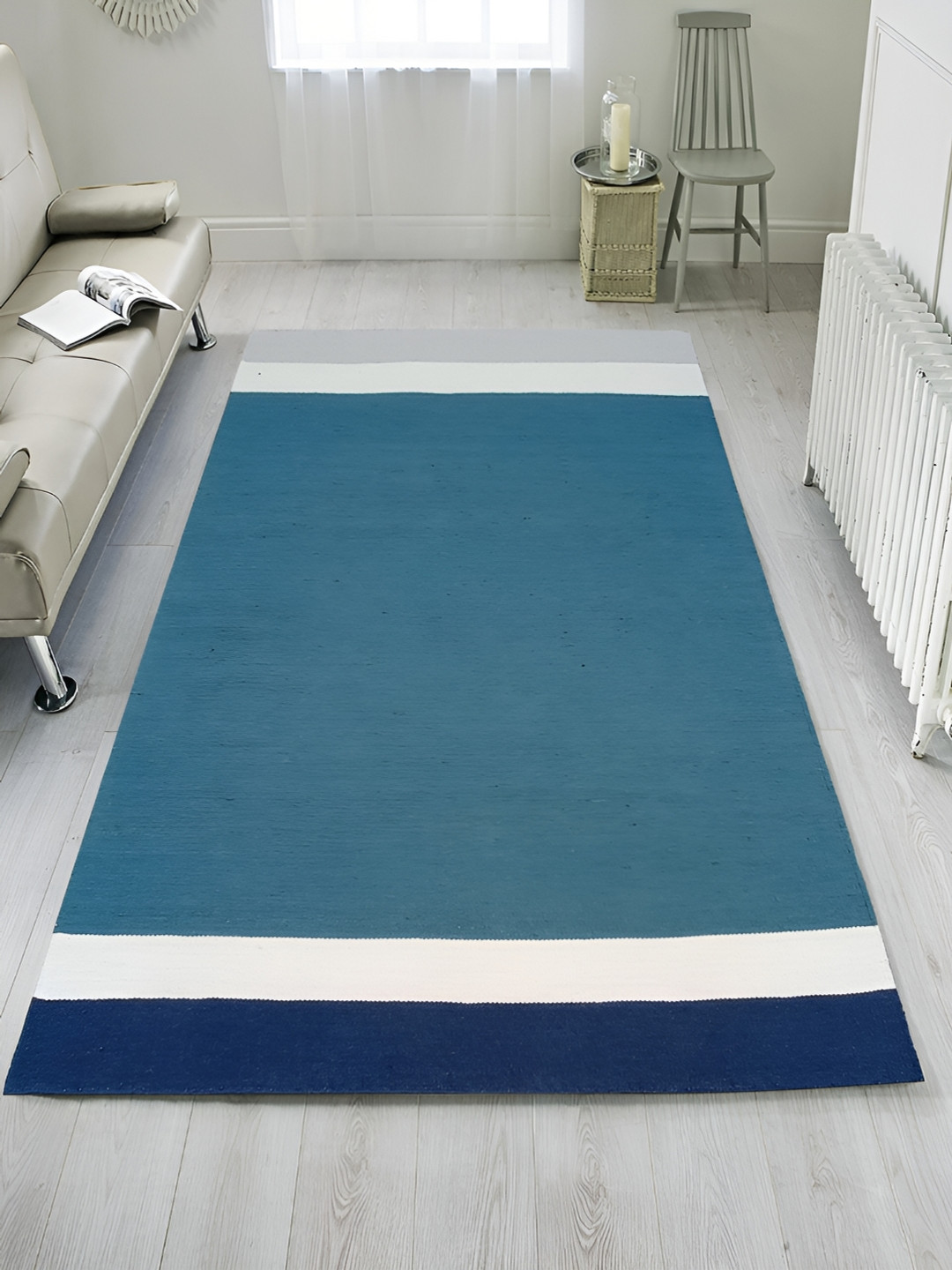 MRIC Blue Striped Handmade Woollen Carpet