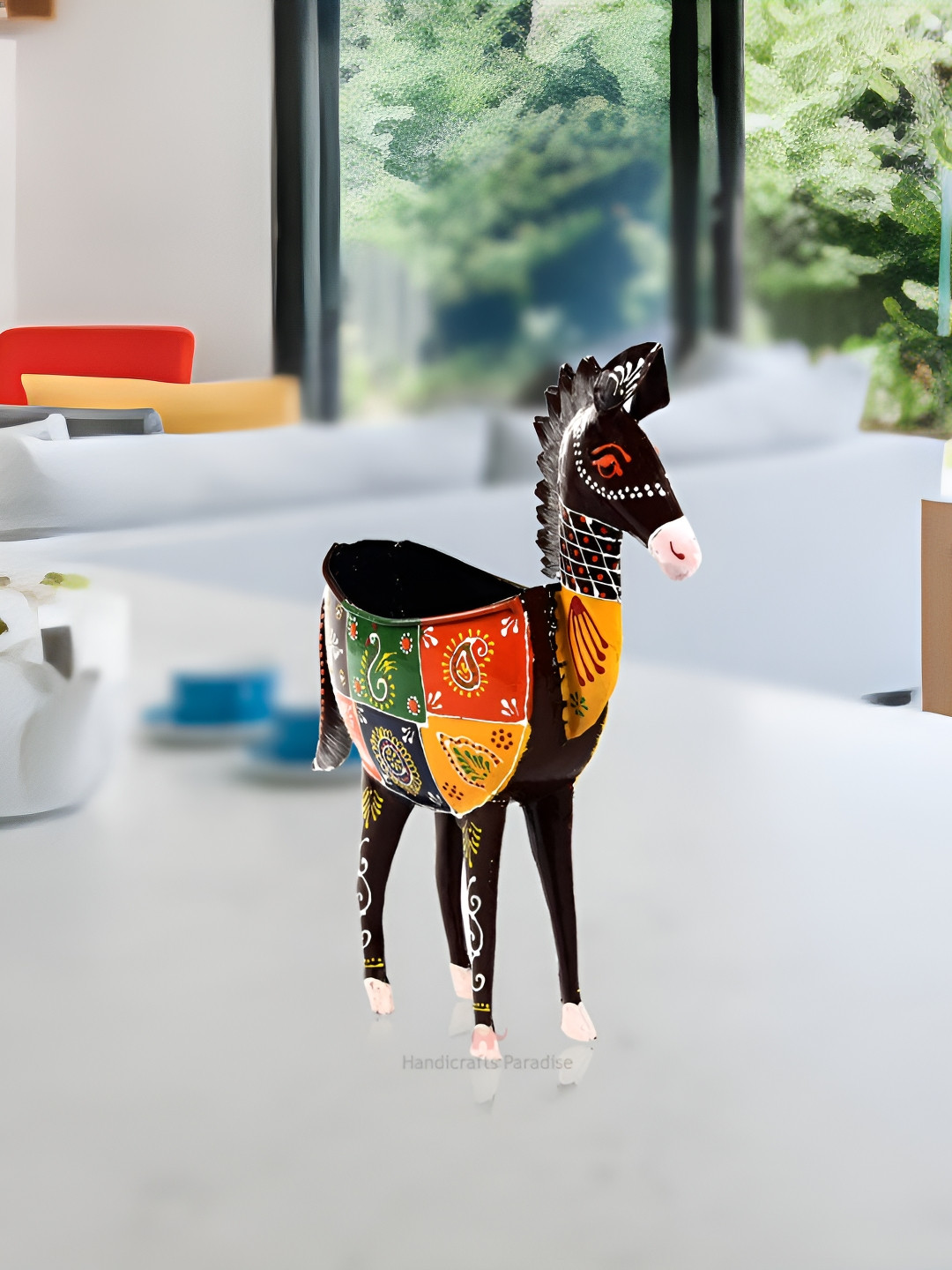 HANDICRAFTS PARADISE Horse Shaped Utility Holder Brown Metal Metallic Study Room Hand-Crafted Medium Showpiece - 12 Inches