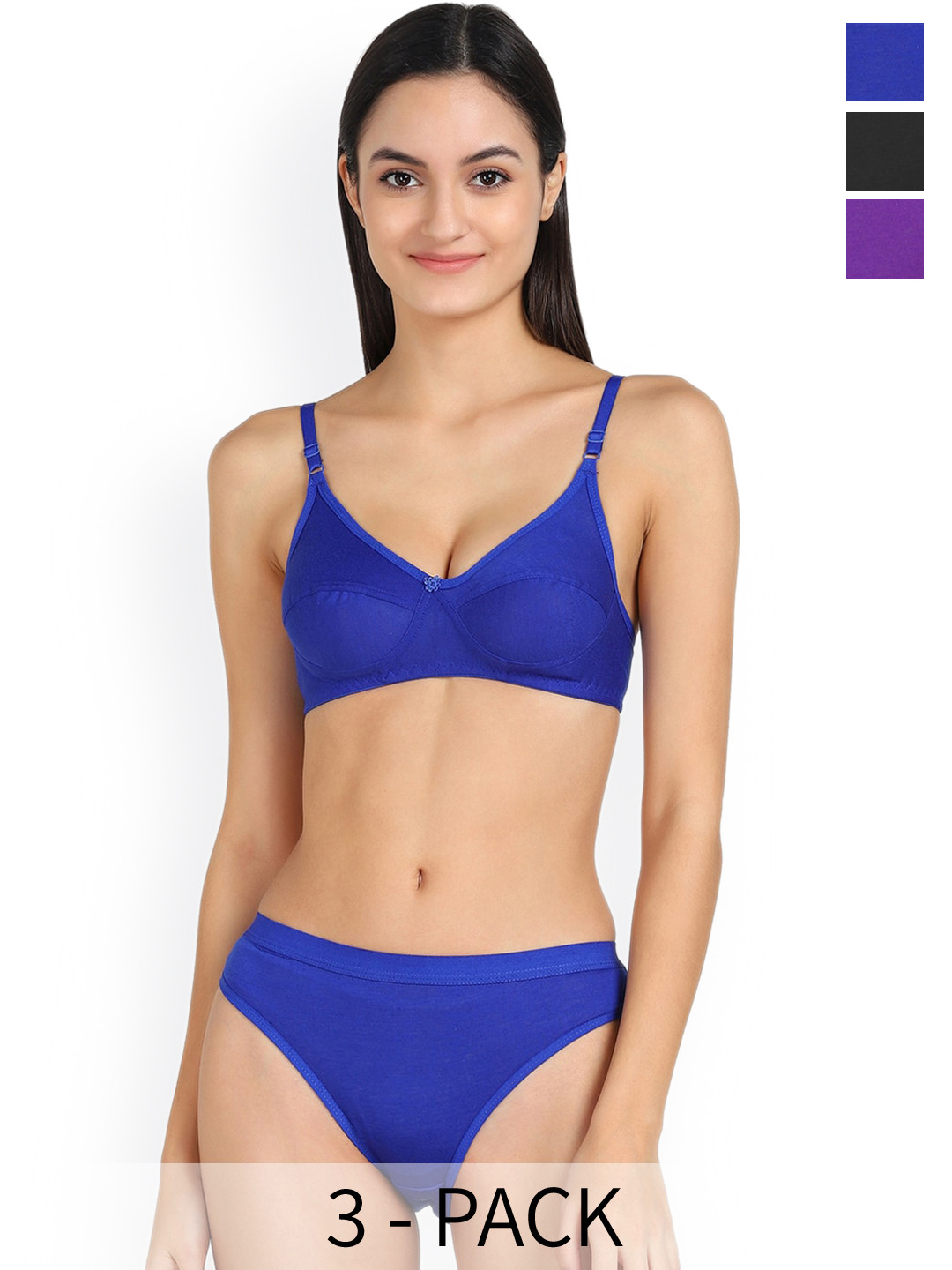PIBU Pack Of 3 Cotton Lingerie Set PI_T_Ruchi Set_Blue,Purple,Black_30