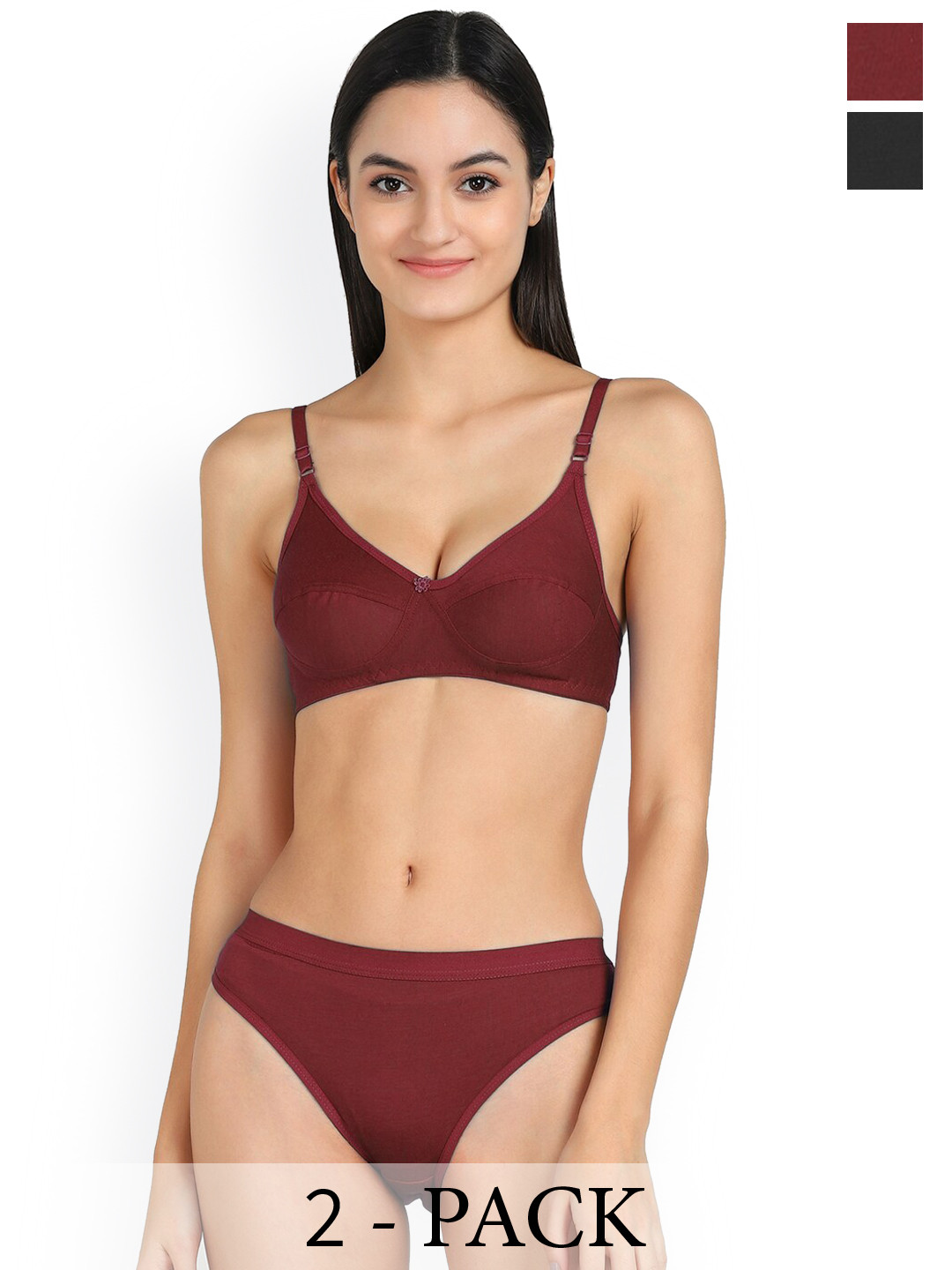 PIBU Pack Of 2 Cotton Lingerie Set PI_T_Ruchi Set_Black,Maroon_30