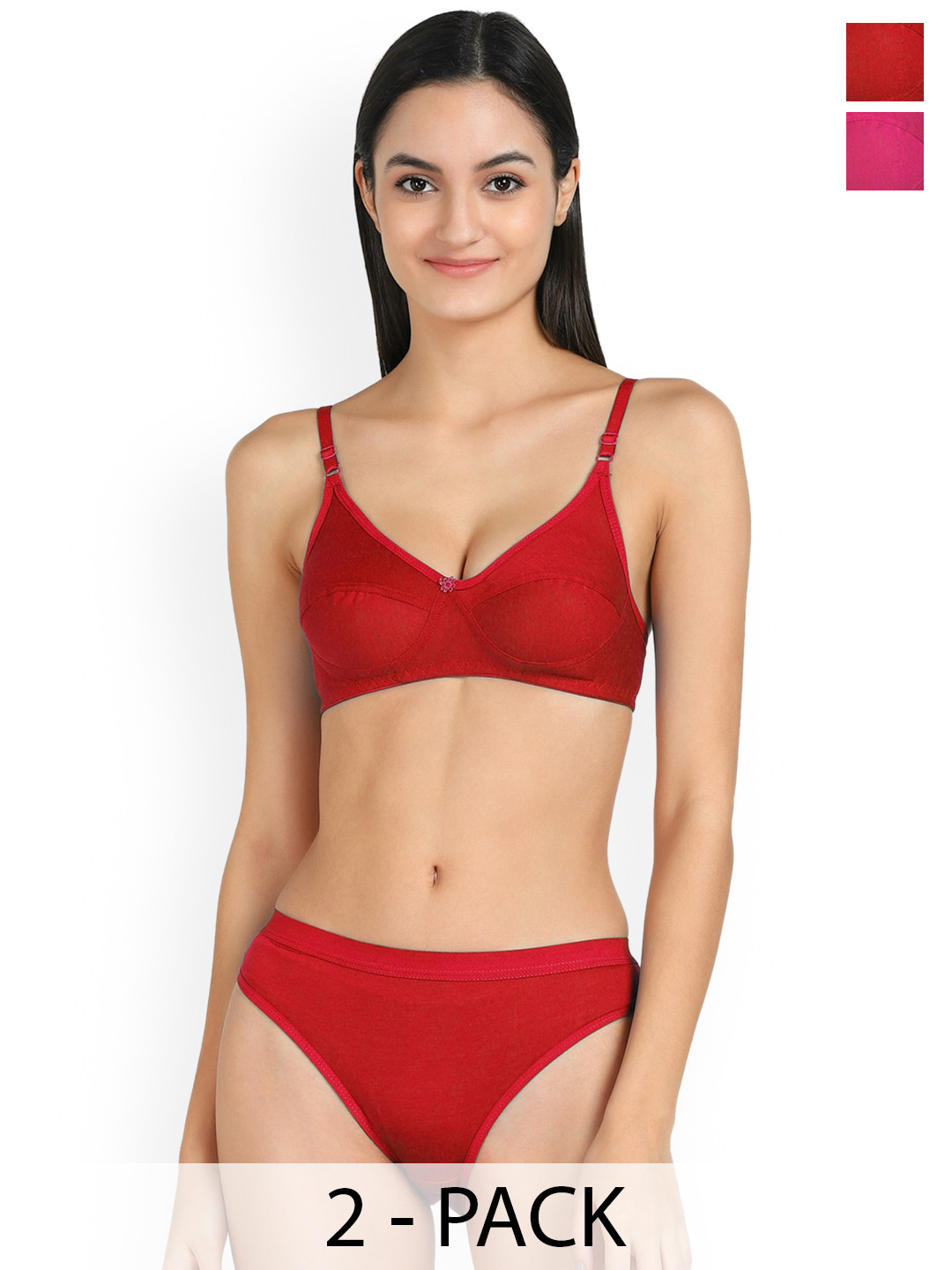 PIBU Pack Of 2 Cotton Lingerie Set PI_T_Ruchi Set_Pink,Red_30