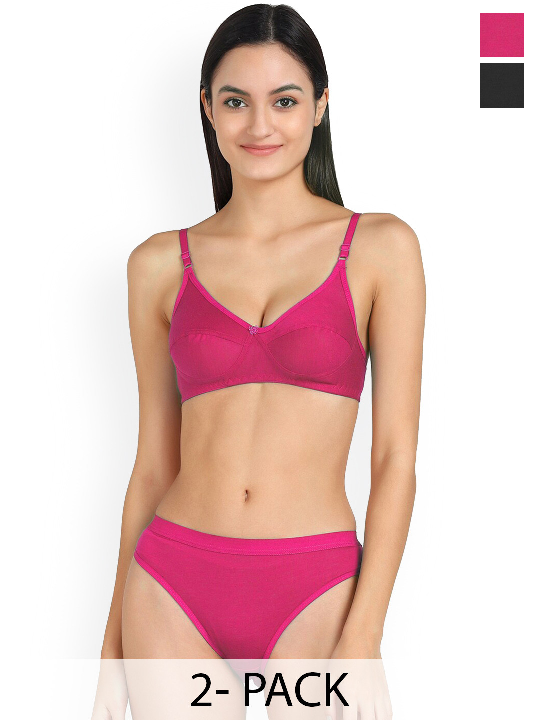 PIBU Pack Of 2 Cotton Lingerie Set PI_T_Ruchi Set_Black,Pink_30
