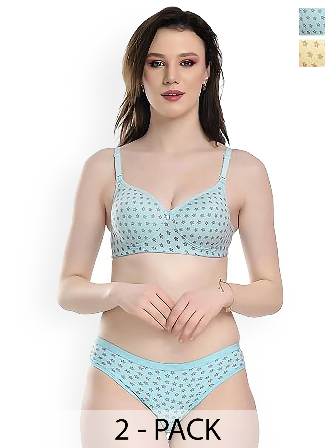 PIBU Pack Of 2 Printed Cotton Lingerie Set PI_R_STR-PD_Set_Blue,Yellow_30