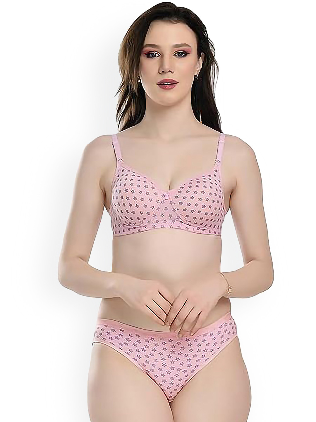 PIBU Printed Non Padded Cotton Lingerie Set PI_T_STR-PD_Set_Pink_30