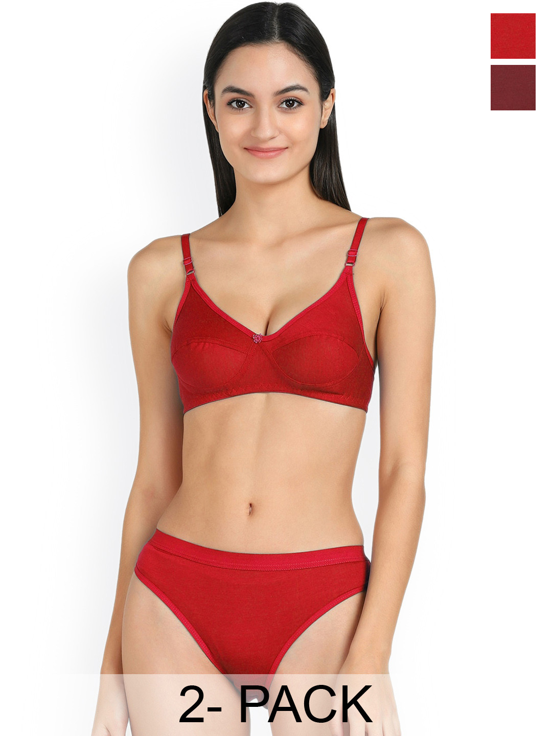 PIBU Pack of 2 Cotton Lingerie Set PI_T_Ruchi Set_Maroon,Red_30