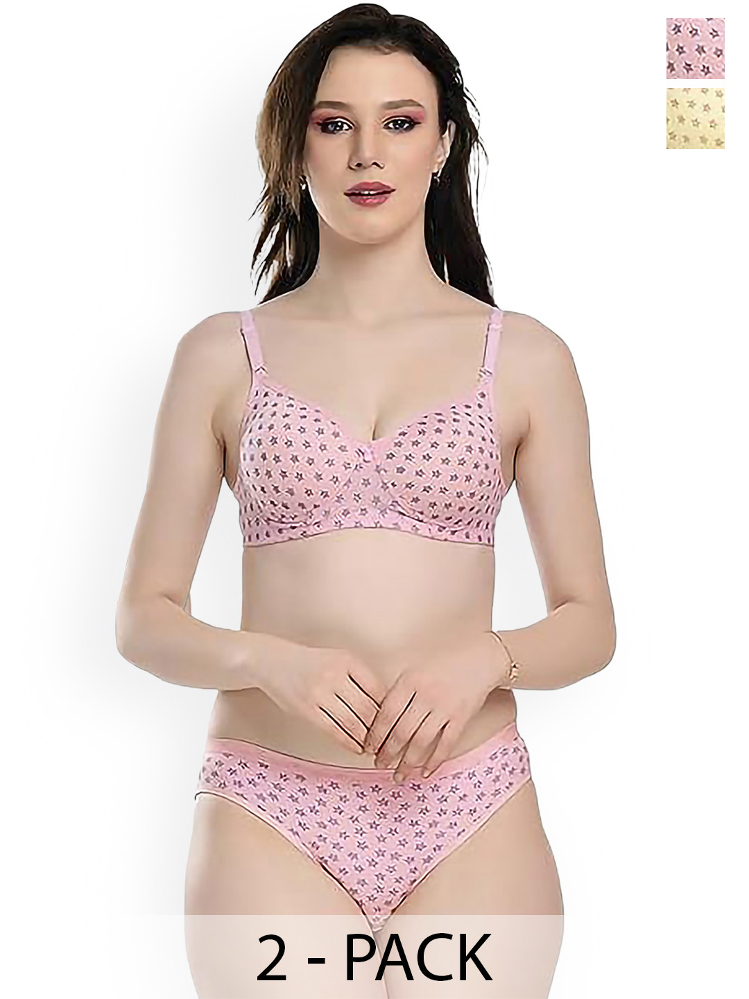 PIBU Pack of 2 Printed Cotton Lingerie Set  PI_R_STR-PD_Set_Yellow,Pink_30