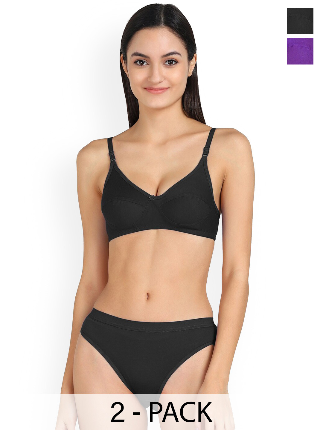 Aamarsh Pack of 2 Non-Padded Cotton Lingerie Set AA_T_Ruchi Set_Black,Purple_30
