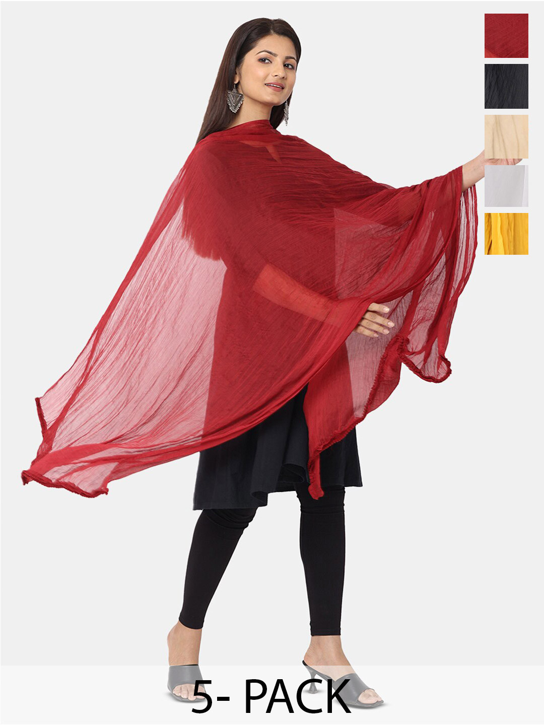 HELLA FASHIONS Pack Of 5 Chiffon Dupatta