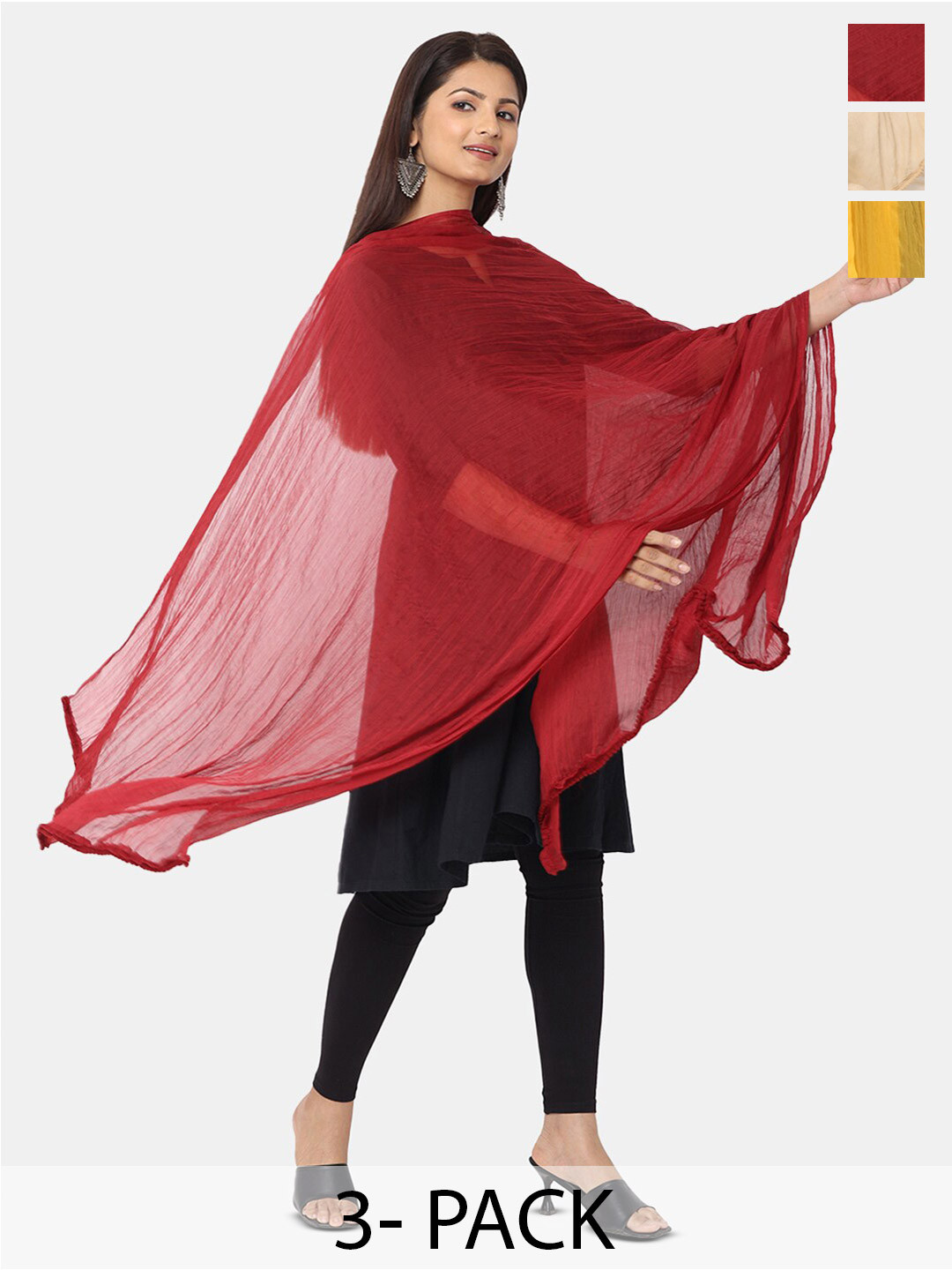 HELLA FASHIONS Pack Of 3 Chiffon Dupatta