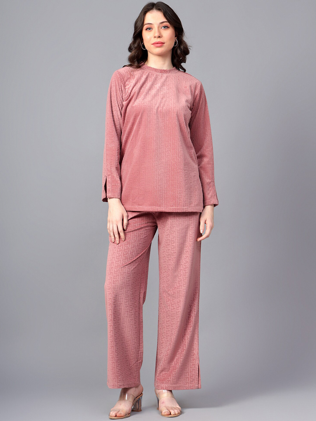 Hencemade Self-Design Suede Top With Trousers
