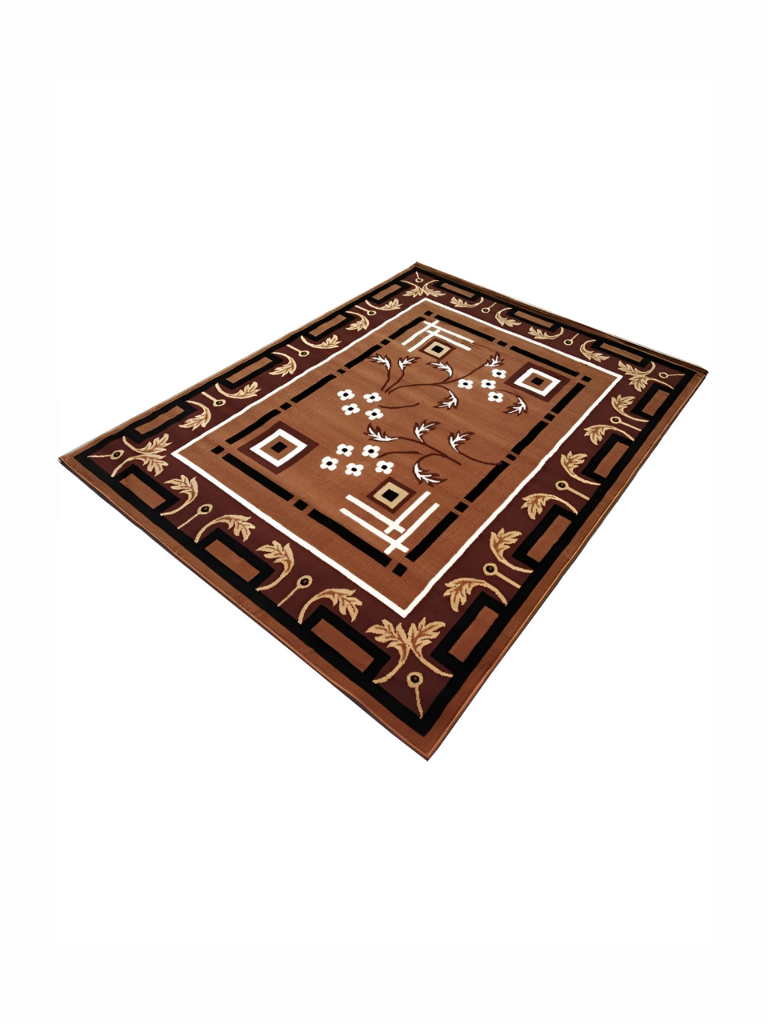 Asad Emporium Rugs Brown Floral Anti Skid Polypropylene Carpet