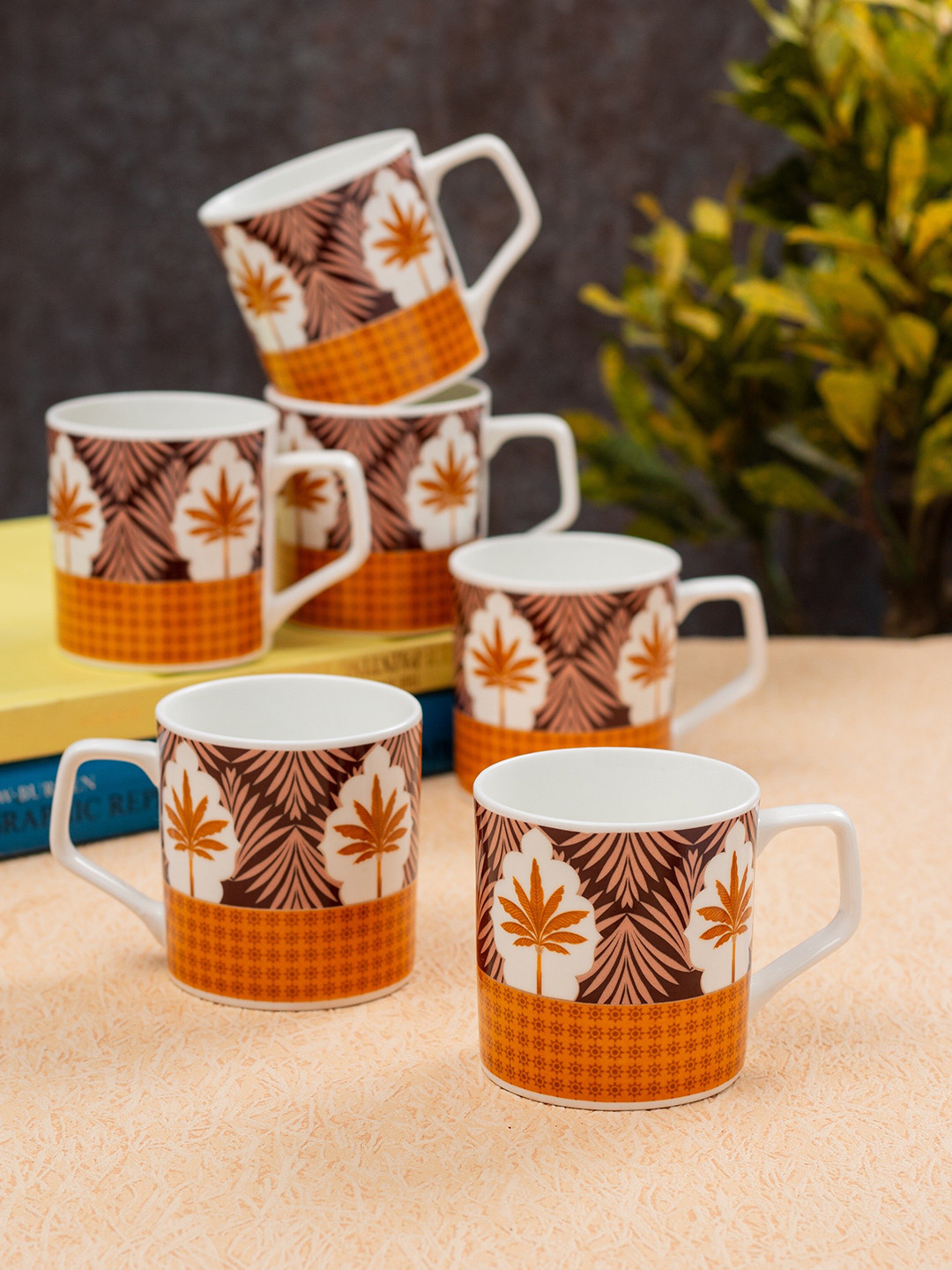 JCPL Zian Name Personalised White Floral Ceramic Handmade 6 Piece Mugs-220ml