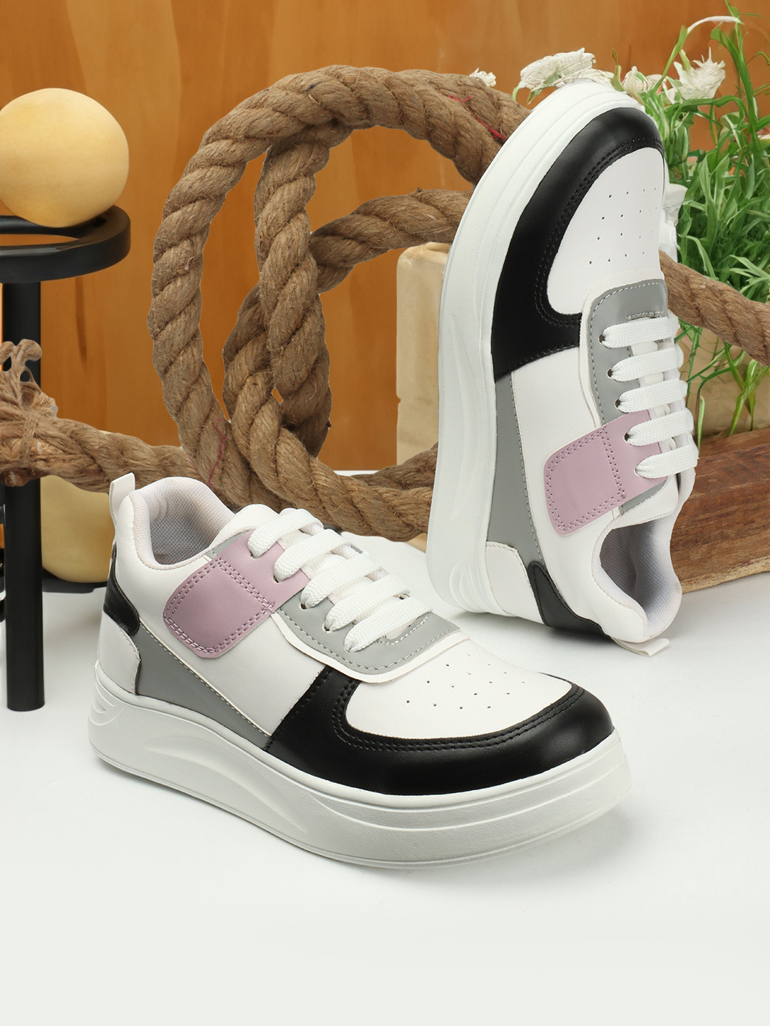 The Roadster Lifestyle Co. Women White & Purple Colourblocked Comfort Insole Sneakers