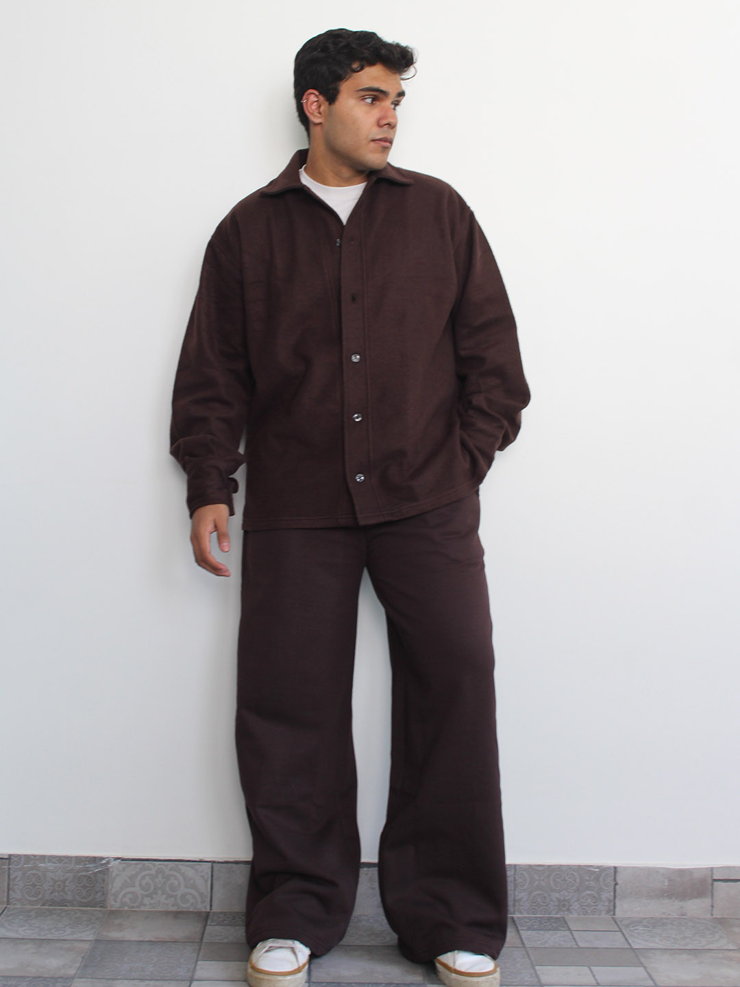 Obleka Unisex Solid Cotton Fleece Shirt & Track Pants Co-Ords