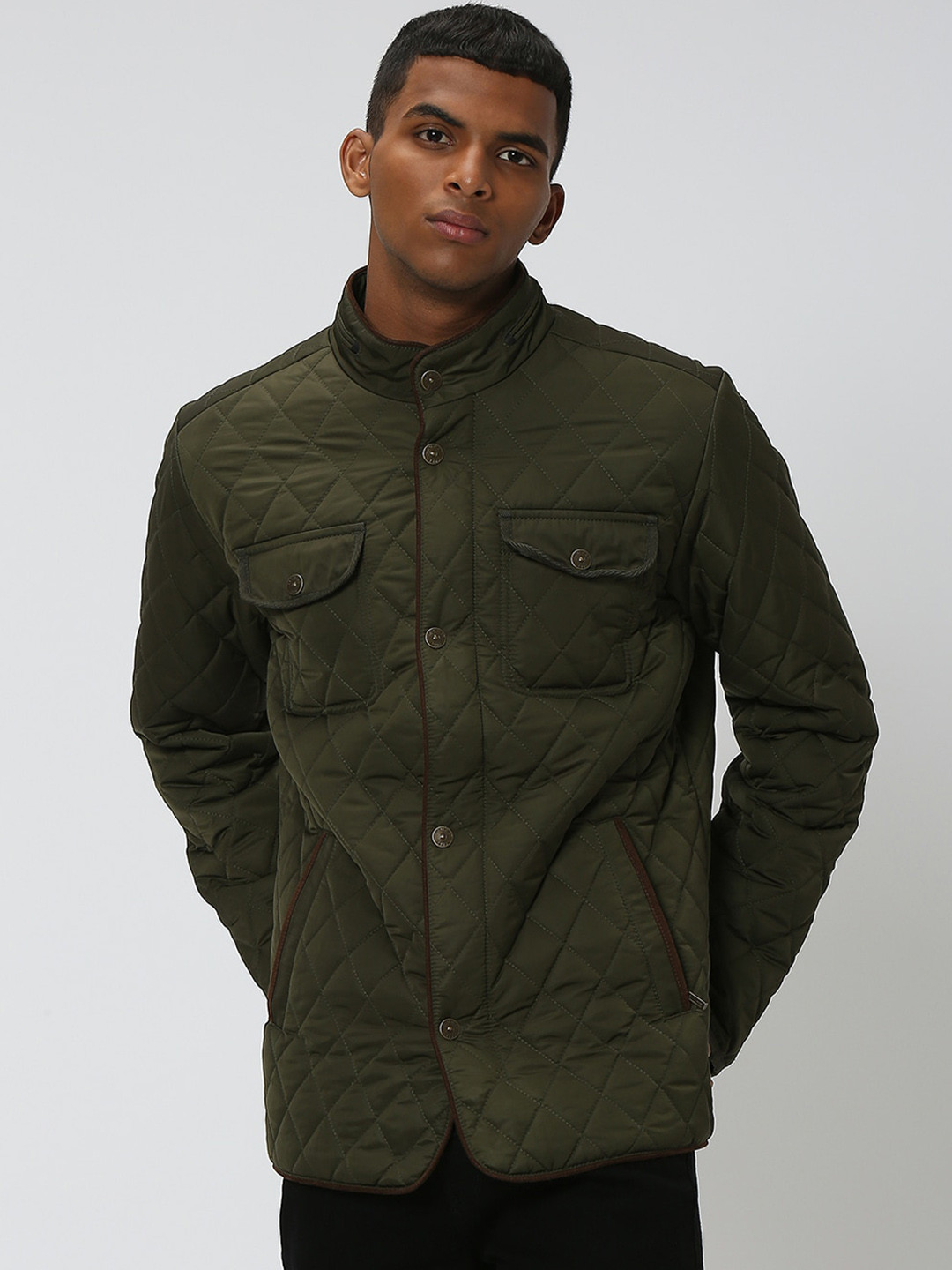 Mufti Mock Collar Slim Fit Quilted Jacket