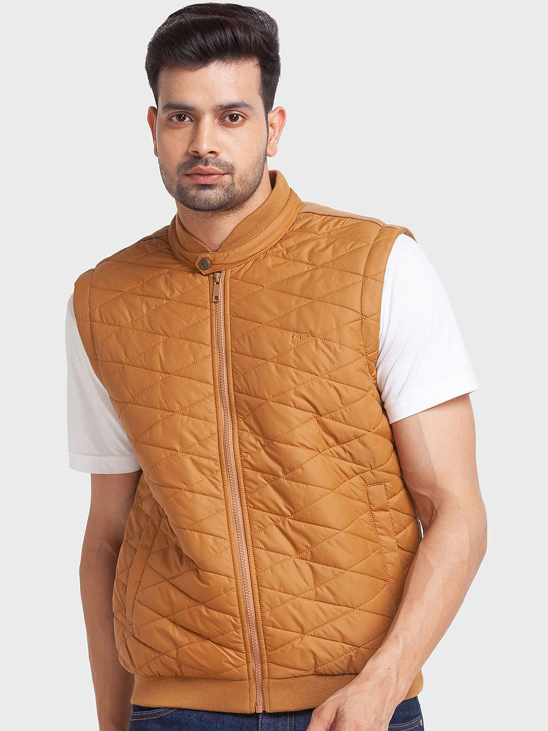 ColorPlus Sleeveless Mandarin Collar Bomber Jacket