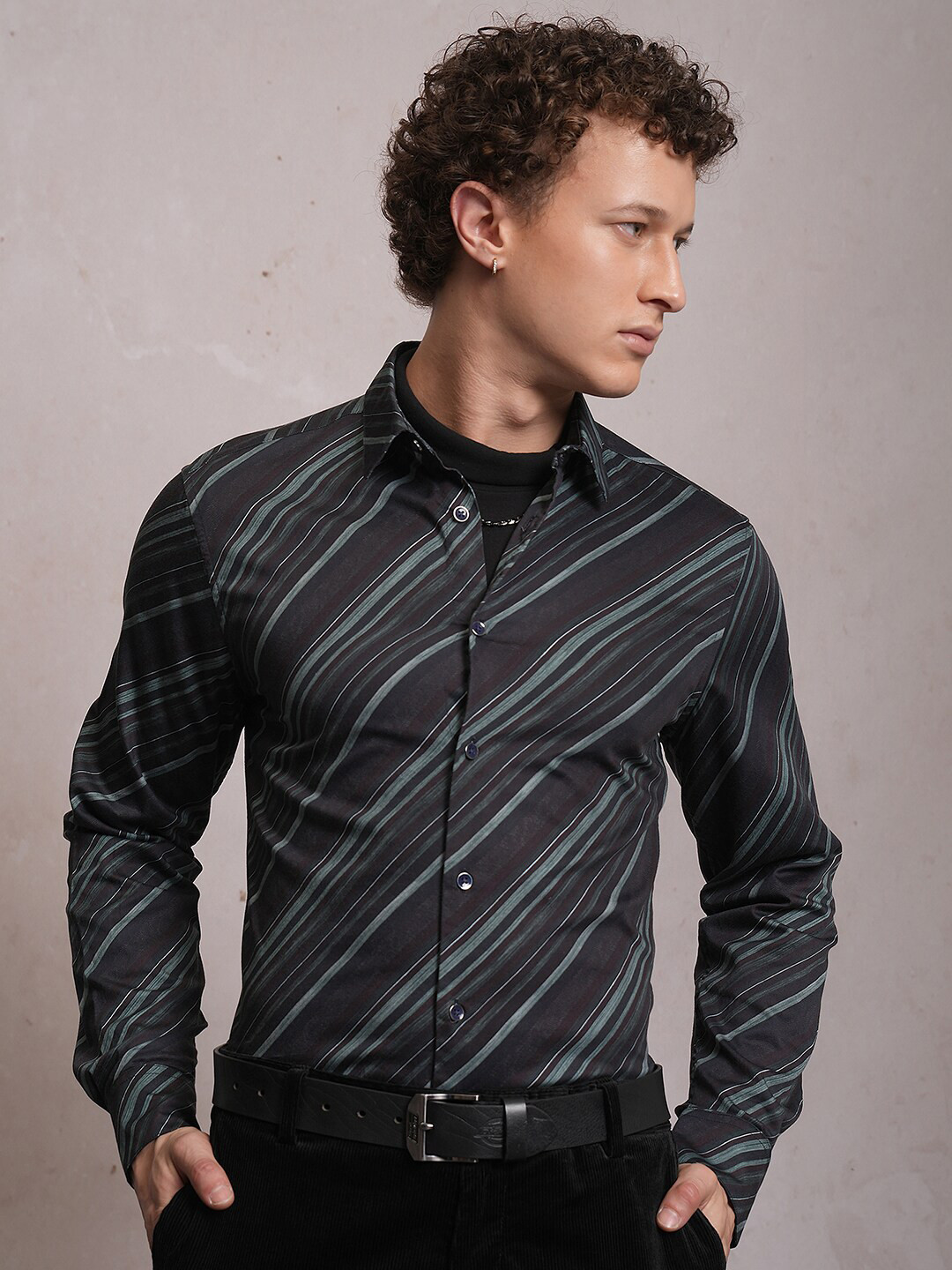 LOCOMOTIVE Luxe Slim Fit Striped Satin Party Shirt