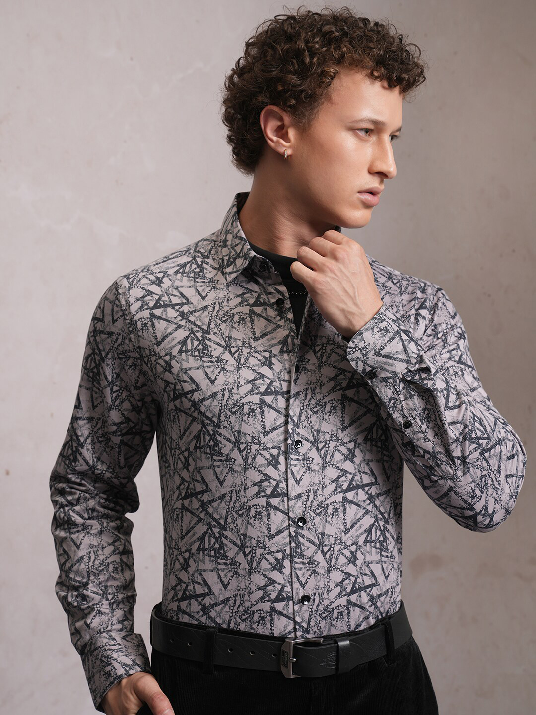 LOCOMOTIVE Luxe Satin Printed Party Slim FIt Shirt