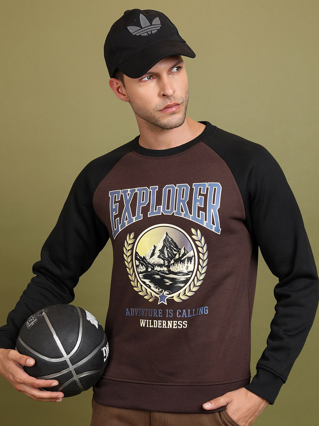 HIGHLANDER Coffee Brown Graphic Printed Pullover Sweatshirt
