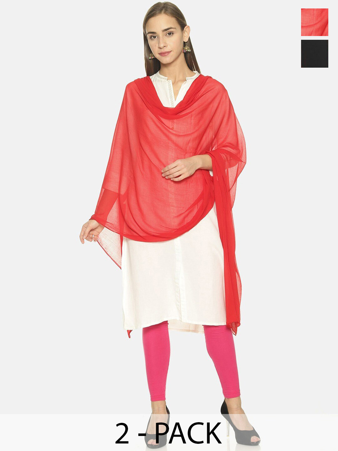 TWIN BIRDS Women Pack of 2 Lightweight Nylon Solid Dupatta