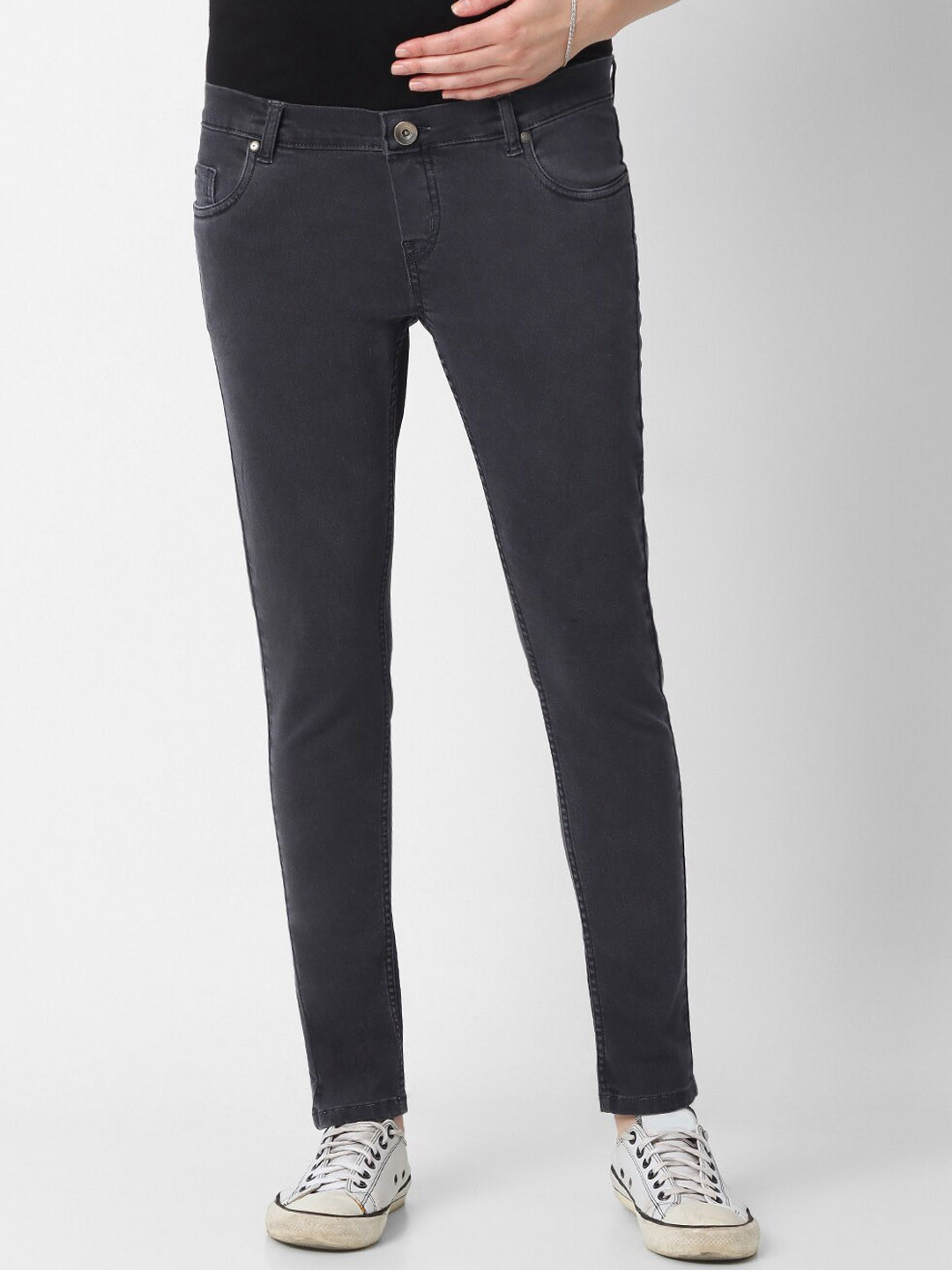 Mystere Paris Women Relaxed Fit Low-Rise Clean Look Maternity Jeans