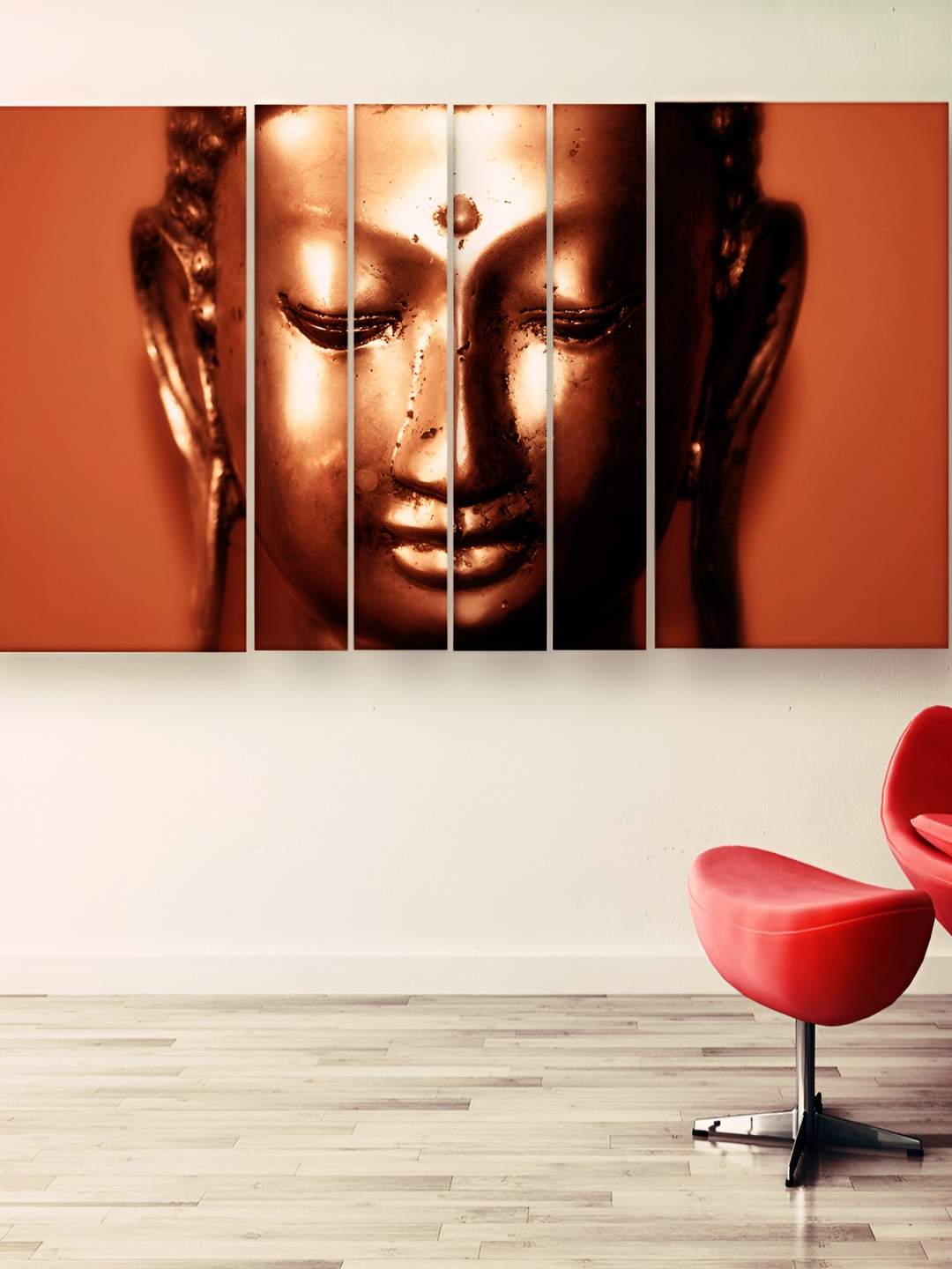 Casperme Brown 6 Pieces Buddha Grill Wooden Painting Wall Arts