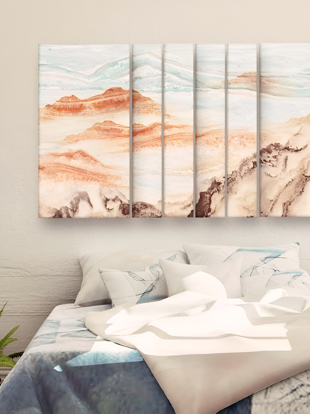 Casperme 6 Pieces Beige & Blue Modern Art Grill Frames Wooden Painting Wall Art