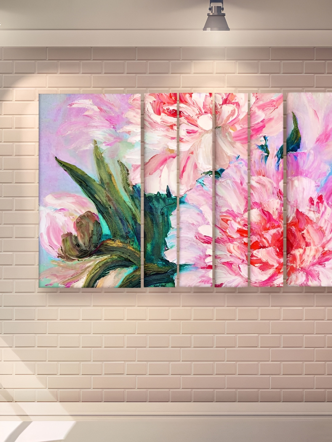 Casperme Pink & Green 6 Pieces Modern Art Grill Frame Wooden Painting Wall Art