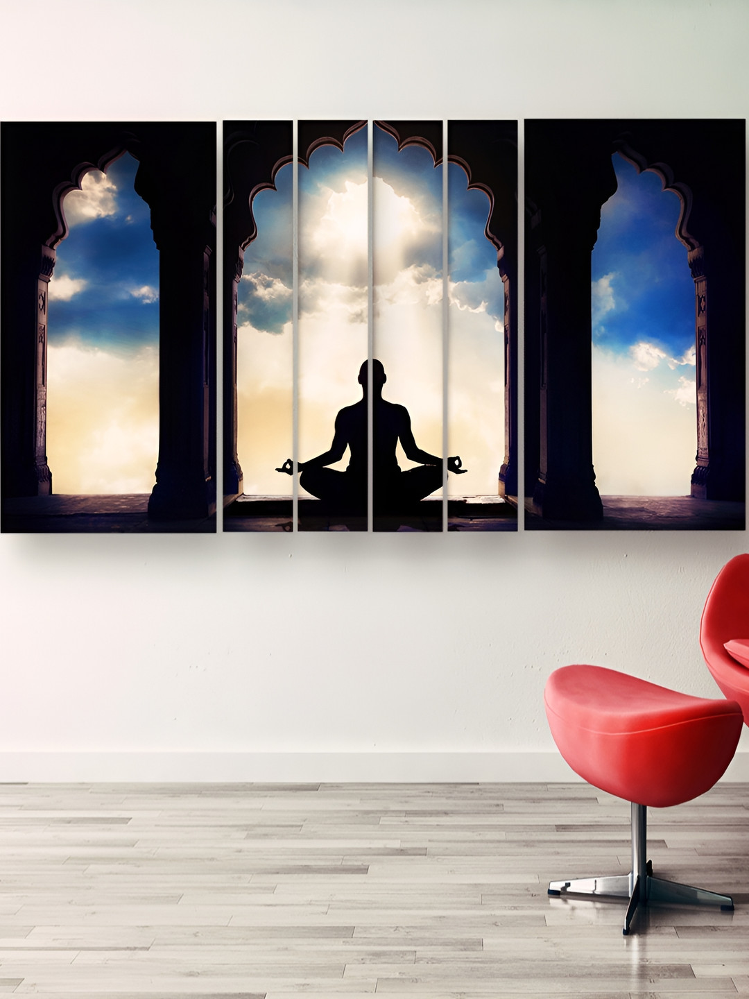 Casperme Black & Blue 6 Pieces Buddha Wooden Painting Wall Arts