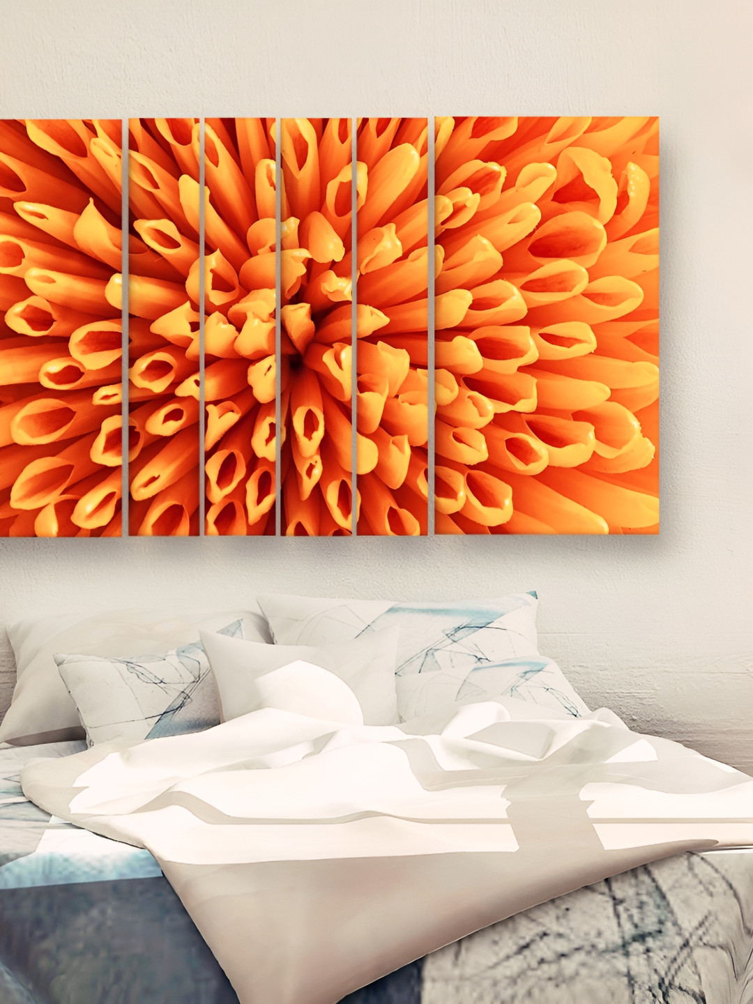 Casperme 6-Pcs Orange Colored Modern Art Grill Frame Wooden Painting Wall Arts