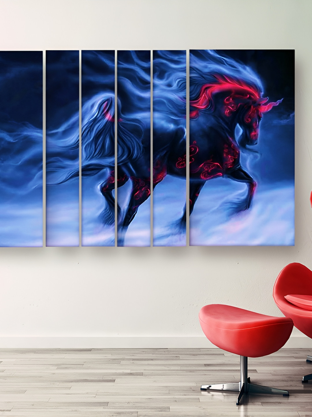 Casperme Vastu Horse Wood 6 Piece Wall Rectangle Paintings Wall Art - 60 x 36In