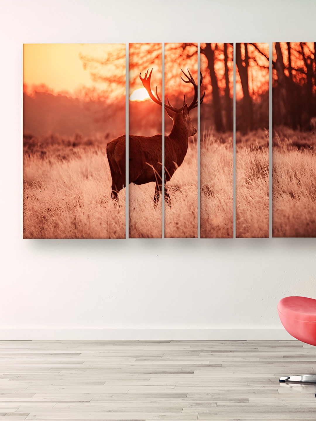 Casperme Orange & Brown 6 Pieces Modern Art Deer Wooden Wall Painting