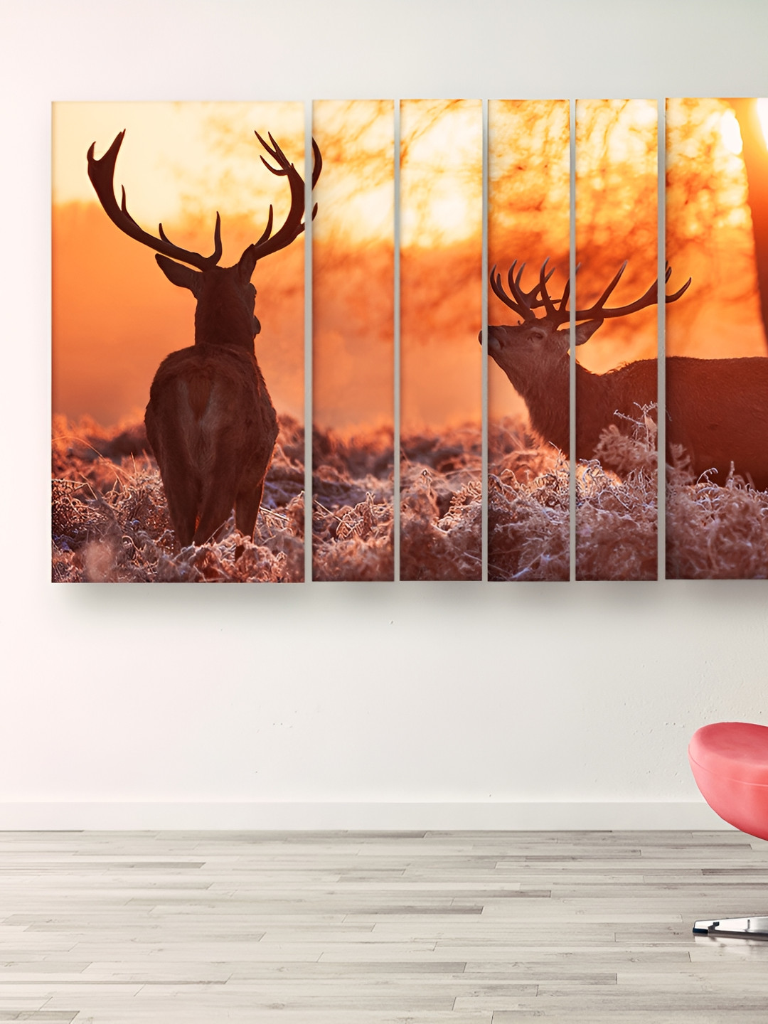 Casperme 6 Pcs Brown & Orange Coloured Birds and Animals Grill Frame Wooden Wall Painting