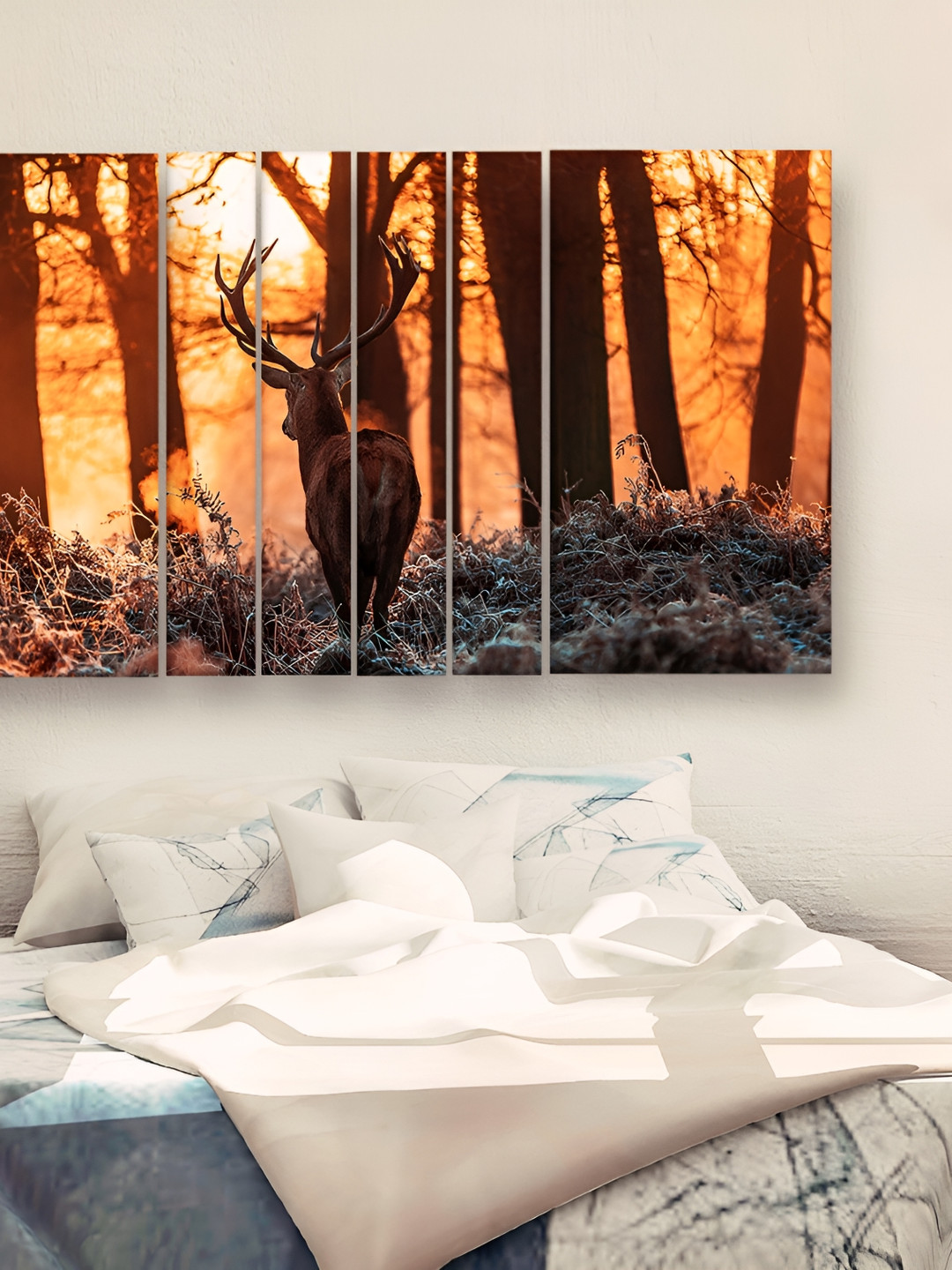 Casperme Brown & Orange 6 Pieces Modern Art Grill Frame Wooden Wall Painting