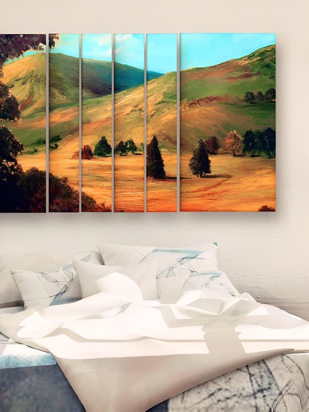 Casperme  Green & Blue 6 Pcs Modern Art Grill Frame Wooden Painting Wall Art