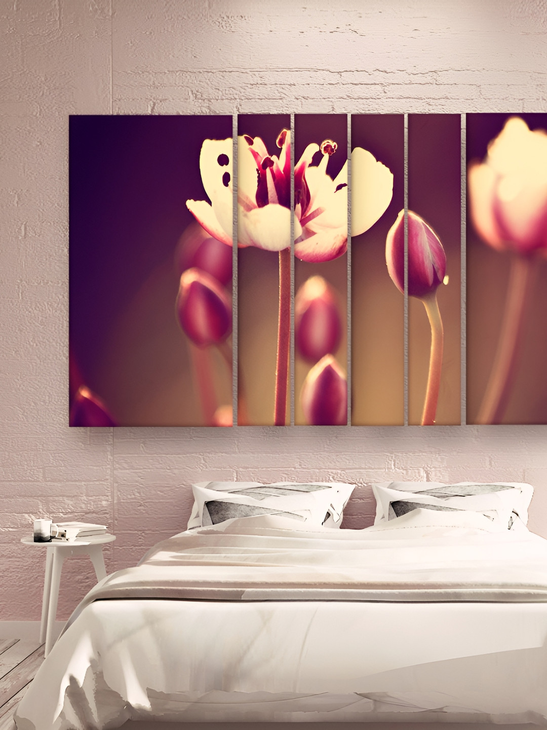 Casperme 6 Pcs Pink & Cream Colored Modern Art Grill Frame Wooden Wall Painting