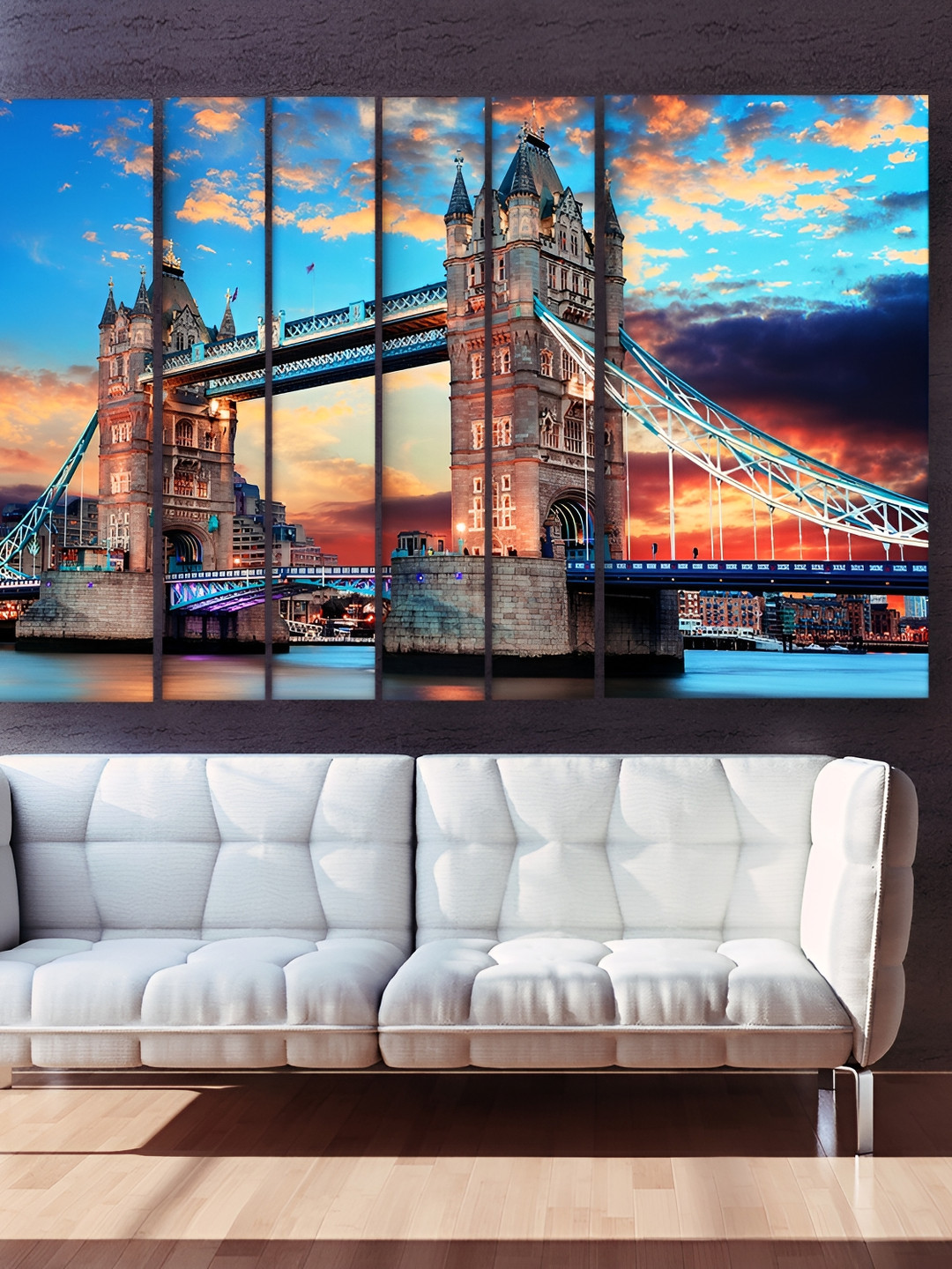 Casperme Blue Wood 6 Pcs Wall Living Room Rectangle Potrait Paintings Wall Art